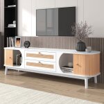 Lemonbest meuble tv en bois naturel 170 cm avec portes et tiroirs support tv avec côtés en rotin style ... Lemonbest meuble tv en bois naturel 170 cm avec portes et tiroirs support tv avec côtés en rotin style ...