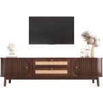 Lemonbest meuble tv en bois naturel 170 cm avec portes et tiroirs support tv avec côtés en rotin style ... Lemonbest meuble tv en bois naturel 170 cm avec portes et tiroirs support tv avec côtés en rotin style ...