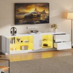 Lemonbest meuble tv blanc avec �clairage led 160 x 40 x 52 cm meuble tv bas moderne avec 2 tiroirs et ...