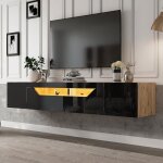 Lemonbest meuble tv haute brillance avec lumi�re led et 3 �tag�res de rangement montage mural 180 x 37 ...