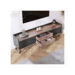Lemonbest meuble tv avec 2 tiroirs - meuble tv bas avec 2 portes coulissantes - texture exquise - noir ...