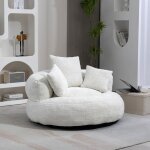 Pouf poire 2 places en chenille beige 108�108�52 cm avec 3 coussins ? canap� lazy pour salon et chambre ...