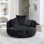 Lemonbest pouf poire 2 places en chenille noir 108�108�52 cm avec 3 coussins - fauteuil lounge