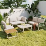 Salon de jardin - lemonbest - 4 - 5 places - cr�me abricot - fer galvanis� - coussins 8 cm
