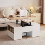 Lemonbest table basse relevable polyvalent 100 x 50 x 47 cm table de salon avec 2 tiroirs 3 compartiments ...