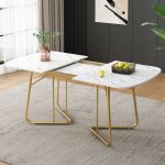 Lemonbest table � manger extensible 140 / 180x80cm blanche avec structure en marbre pieds de table en ...