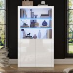 Vitrine avec led 100 x 35 x 170 cm buffet de salon anti - basculement plateau en verre tremp� meuble ...