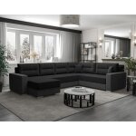 Leslie ? canapé d?angle panoramique convertible réversible 7 places avec coffre ? tissu noir gris Leslie ? canapé d?angle panoramique convertible réversible 7 places avec coffre ? tissu noir gris