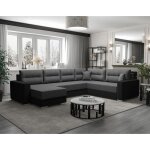 Leslie - canap panoramique dangle rversible 7 places convertible avec coffre en tissu - gris / noir ...