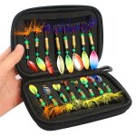Leurres de p�che � palette avec sac de rangement pour truite perche saumon bar dor� jaune 16 pi�ces app�ts ...