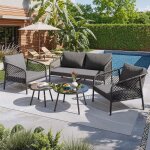 Leytn - ensembles table et chaises de jardin - salon de jardin 4 places - 3 fauteuils + table - gris