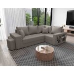 Libbie - canapé dangle droit 4 places convertible avec coffre étagère et poufs en tissu - gris Libbie - canapé dangle droit 4 places convertible avec coffre étagère et poufs en tissu - gris