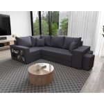 Libbie - canap dangle gauche 4 places convertible avec coffre tagre et poufs en tissu - gris fonc ...