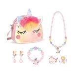 Licorne sac a main bijoux enfants filleunicorn collier bracelet boucle doreille bagues kit bijoux pour ...