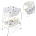 Lifezeal 2 - en - 1 table � langer & baignoire pliable bebe 0 - 12 mois avec panier de rangement roues ...