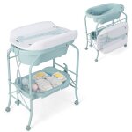 Lifezeal 2 - en - 1 table � langer & baignoire pliable bebe 0 - 12 mois avec panier de rangement roues ...