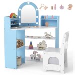 Lifezeal ensemble de coiffeuse dangle pour enfant table de maquillage et chaise avec miroir lumi�re � ...
