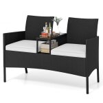 Lifezeal fauteuil de jardin en rotin pe 138 x 61 x 85 cm avec table en verre tremp� banc de balcon 2 ...