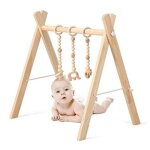 Lifezeal portique d?eveil en bois pour bb avec 3 pendentifs jouets mignonsstructure triangulaire3 + ...