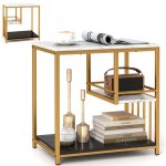 Lifezeal table dappoint effet marbre bout de canap� avec 3 �tag�res effet marbre petit table console ...
