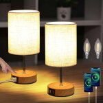 Lightess 2pcs lampe de chevet tactile 3 intensit 2 ports usb avec ampoule e14 abat - jour en tissubois ...