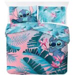 Lilo & stitch - parure de lit deux personnes pour enfant - ensemble housse de couette 200x200cm et 2 ...