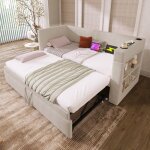 Linkhoo m�ridienne rembourr�e canap� - lit simple avec lit gigognem�lange de lin beige(sans matelas) ...