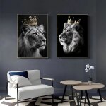 Lion et lionne avec couronne poster animal noir et dor dcoration dart pour chambre dcoration intrieure ...