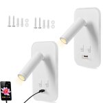 Liseuse de chevet 2pcs applique murale led avec interrupteur et port de charge usb 3w + 9w 3000k fixation ...