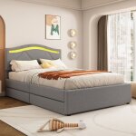 Lit 1 personne 90 x 200 cm avec 2 tiroirs lit rembourr� avec sommier a lattes �clairage t�l�command� ...