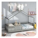 Lit 1 personne 90x200 cm lit enfant en bois massif avec barreaux et sommier  lattes lit cabane enfant ...