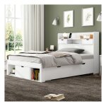 Lit 1 personne 90x200 cm avec port usb lit enfant rembourré avec tiroirs et rangement lit simple blanc ... Lit 1 personne 90x200 cm avec port usb lit enfant rembourré avec tiroirs et rangement lit simple blanc ...