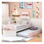 Lit 1 personne en bois 90 x 200 cm avec tiroirs lit enfant forme voilier rangement au pied du lit lit ... Lit 1 personne en bois 90 x 200 cm avec tiroirs lit enfant forme voilier rangement au pied du lit lit ...