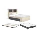 Lit 120 x 190 cm avec rangements - coloris : naturel et anthracite + sommier + matelas - vardiel