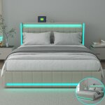 Lit 140 x 190 cm avec sommier - cadre de lit avec led et usb - lit coffre avec 4 tiroirs de rangement ...