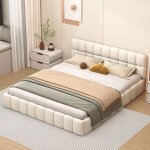 Lit 140x190 cm lit capitonn� cadre de lit t�te de lit en lin lit double avec sommier � lattes lit adulte ...