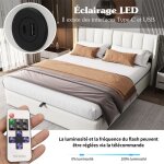 Lit 140 x 190 avec sommier et port usb rechargeable lit double avec led lit coffre avec rangement t�te ...