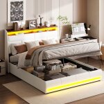 Lit 140 x 200 cm avec led et rangement lit 2 personnes avec t�te de lit rangement lit coffre cadre de ...
