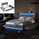 Lit 140 x 200 cm avec sommier lit double avec led et usb lit coffre avec t�te de lit r�glable 4 tiroirs ...