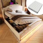 Lit 140 x 200 avec sommier et matelas lit coffre beige avec led et port usbt�te de lit tapiss�elit adulte ...