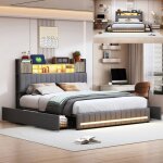 Lit 140x190 cm avec 4 tiroirs et led lit adulte 140x190 cm avec sommier  lattes lit double 140x190 cm ...