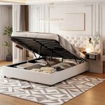 Lit 140x190 cm cozy lit coffre avec sommier  lattes cadre de lit adulte avec usb tissu en velours 140x190 ...