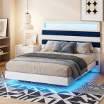 Lit 140x190 cm cozy led tissu en velours cadre de lit flottant avec sommier  lattes lit double 140x190 ...
