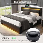 Lit 140x190 cm lit double avec usb - c et clairage led lit coffre double avec quatre tiroirs cadre de ...