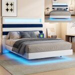 Lit 140x190 cm - lit flottant rembourr� avec �clairage led et usb type c - cadre de lit - t�te de lit ...