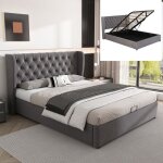 Lit 140x190 cm - langtu - lit en forme doreille - coffre de rangement - velours beige - sommier � lattes ...