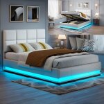 Lit 140x190 cm - led - tissu en pu - cadre de lit adulte - lit double 140x190 cm - 140x190 cm - blanc ...