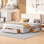 Lit 140x190 cm avec sommier � lattes et 3 tiroirs cadre de lit double 140x190 cm avec rangement lit adulte ...