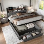 Lit 140x190 cm avec sommier lit coffre avec led et usb lit rembourr� avec rangement hydraulique t�te ...