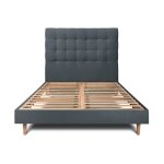Lit 140x190 cm avec tte de lit capitonne - tissu velours - sommier kit gris anthracite